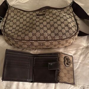 Gucci Beige and Brown Monogram Bag with Wallet